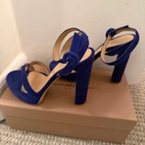 Gianvito Rossi Royal Blue Suede Ankle strap platform heels